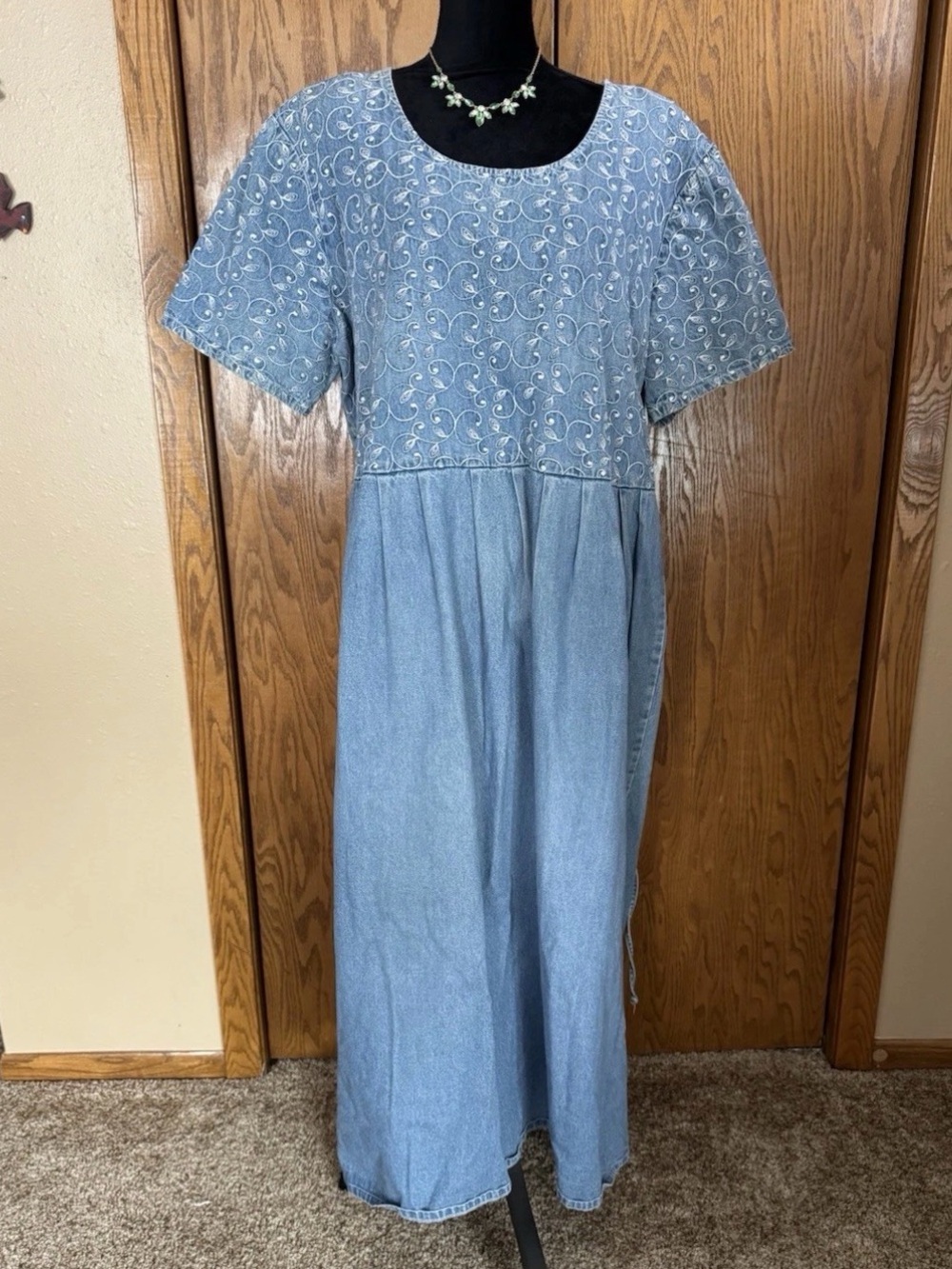 Alexandra Lee Denim Dress Womens Plus Size 24 Embroidered Blue Pads Vintage